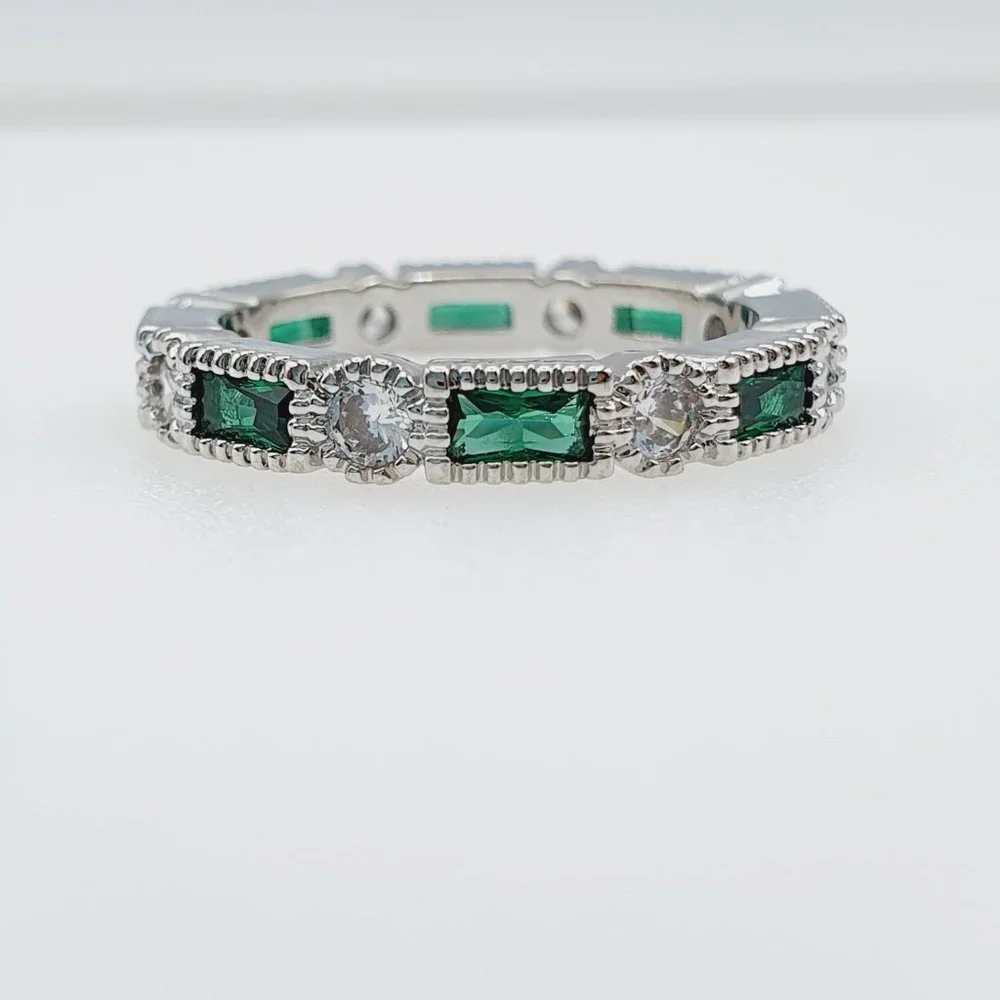 💕 Stackable Trendy 925 Silver Plated Green CZ Ring, FB16FA1107